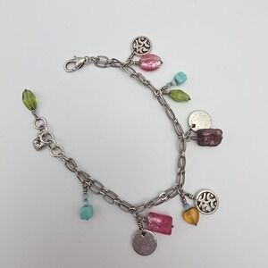 BRIGHTON 'Barbados' Charm Bracelet Multi-Color German & Czech Glass Beads Silver